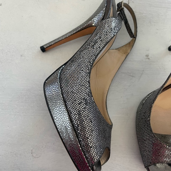 Jimmy Choo Silver Metallic Nova Glitter Slingback Pumps Heels - Picture 5 of 9
